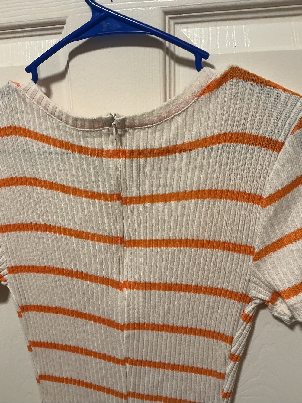 Zara Ribbed Orange Stripe Knit Romper Scoop Neck Ruffle Trim Fitted Size Large - Picture 3 of 12